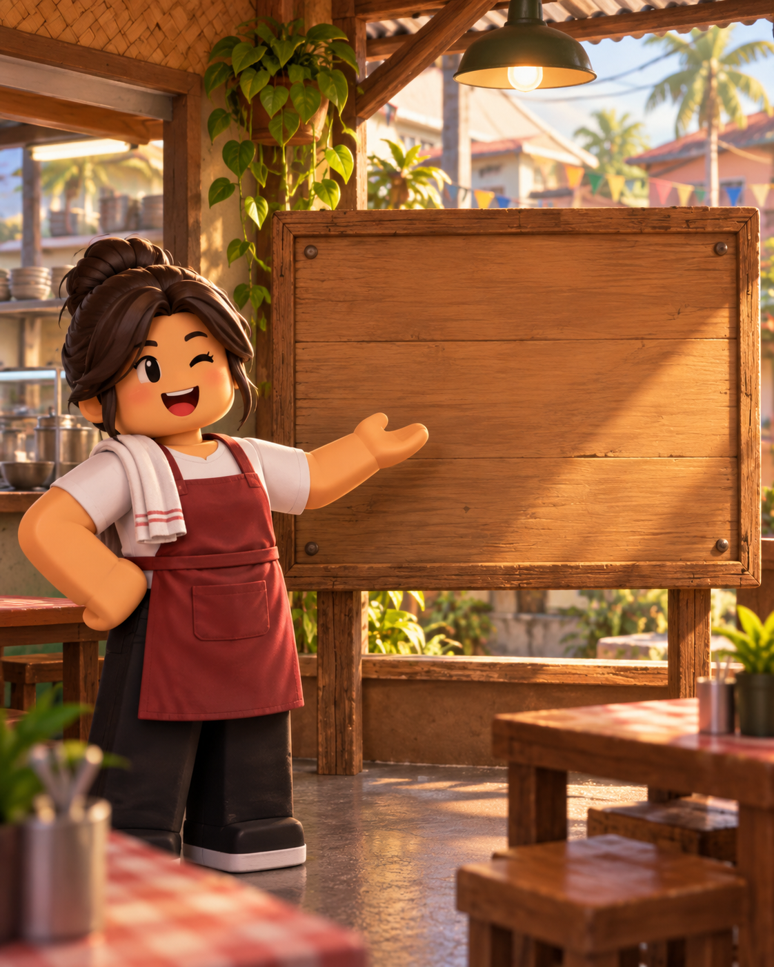 Karinderya update board displayed beside prepared dishes